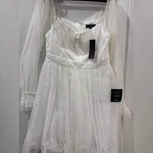 Lulus Dreamy Persona White Mesh Swiss Dot Bustier Mini Dress